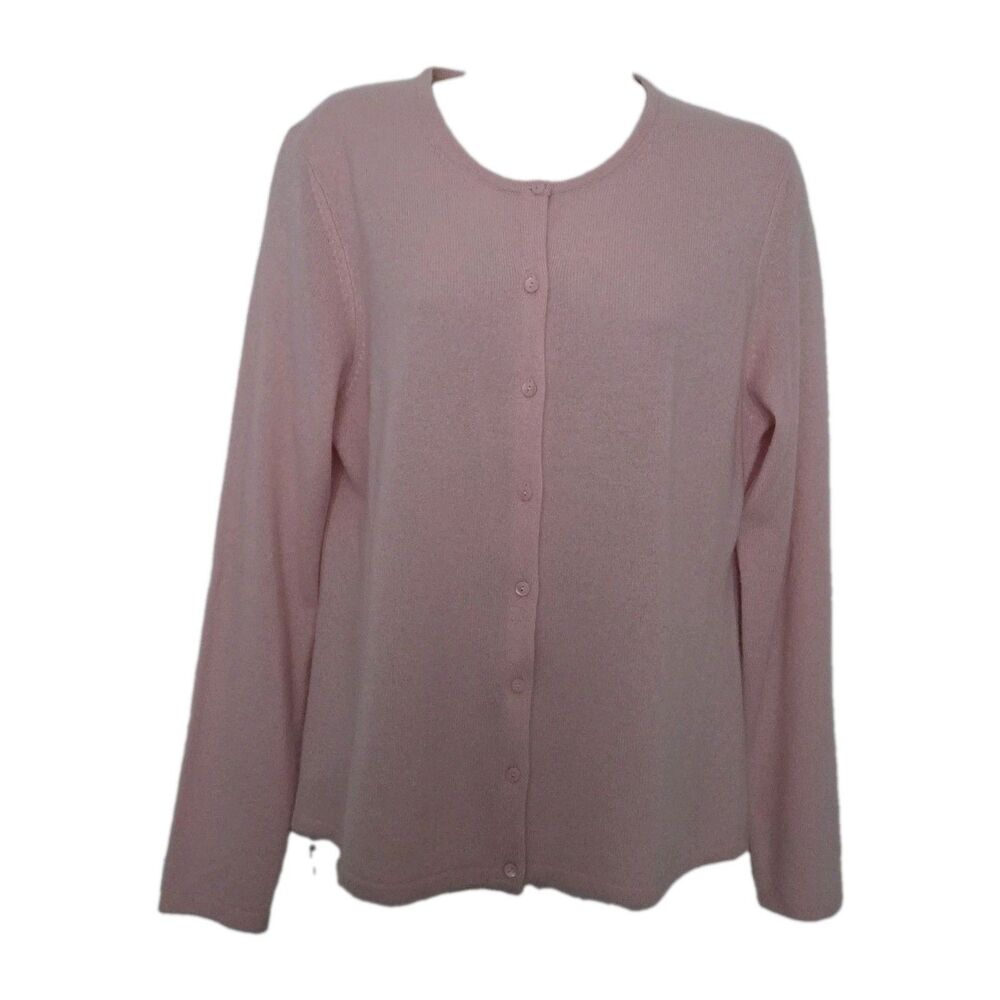 Lord & Taylor Cardigan Sweater Womens XL Pink 100% Cashmere Button Front Soft